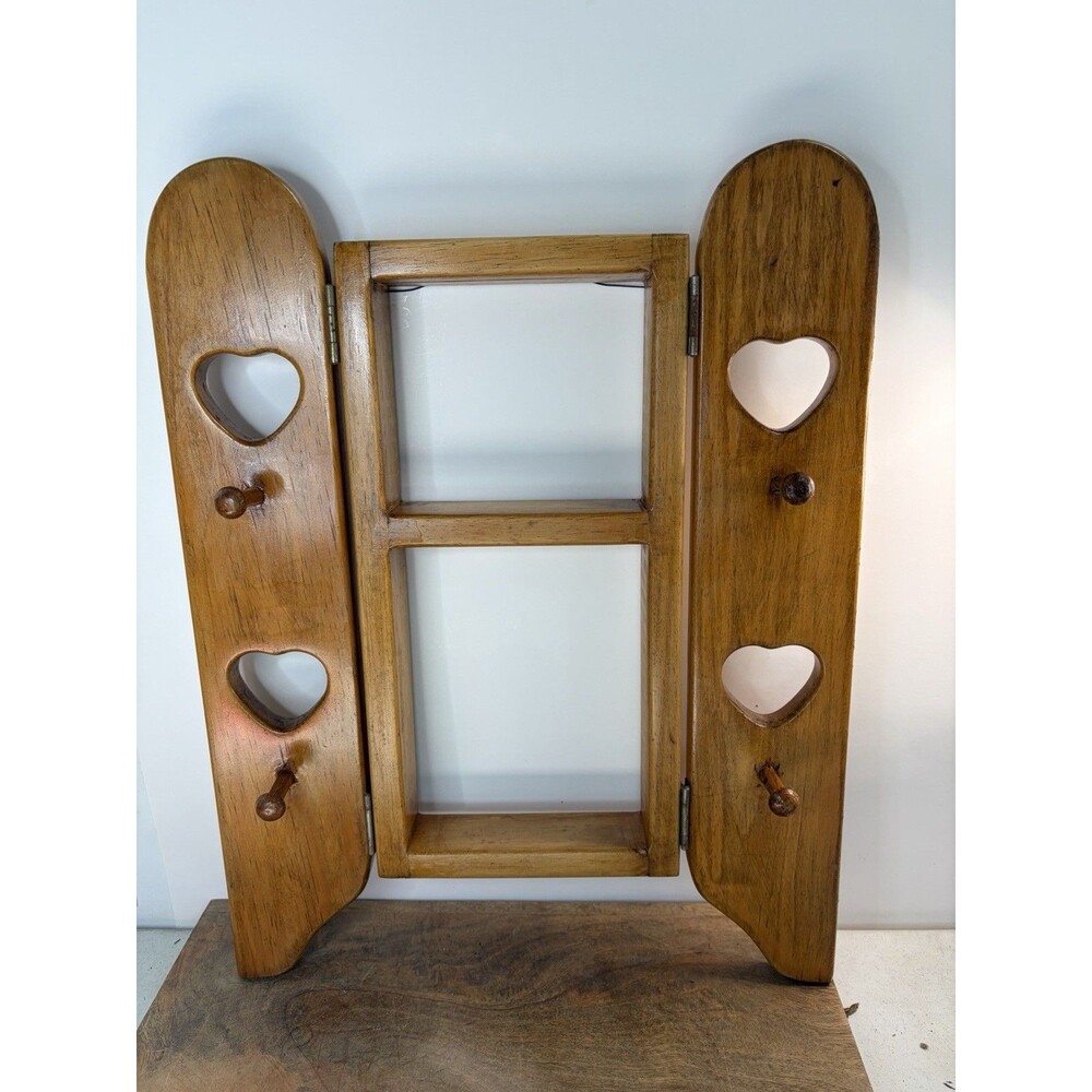 Vintage Wooden Curio With Heart Cutouts Key Hider Trinket Shelf 18x7 Mint
